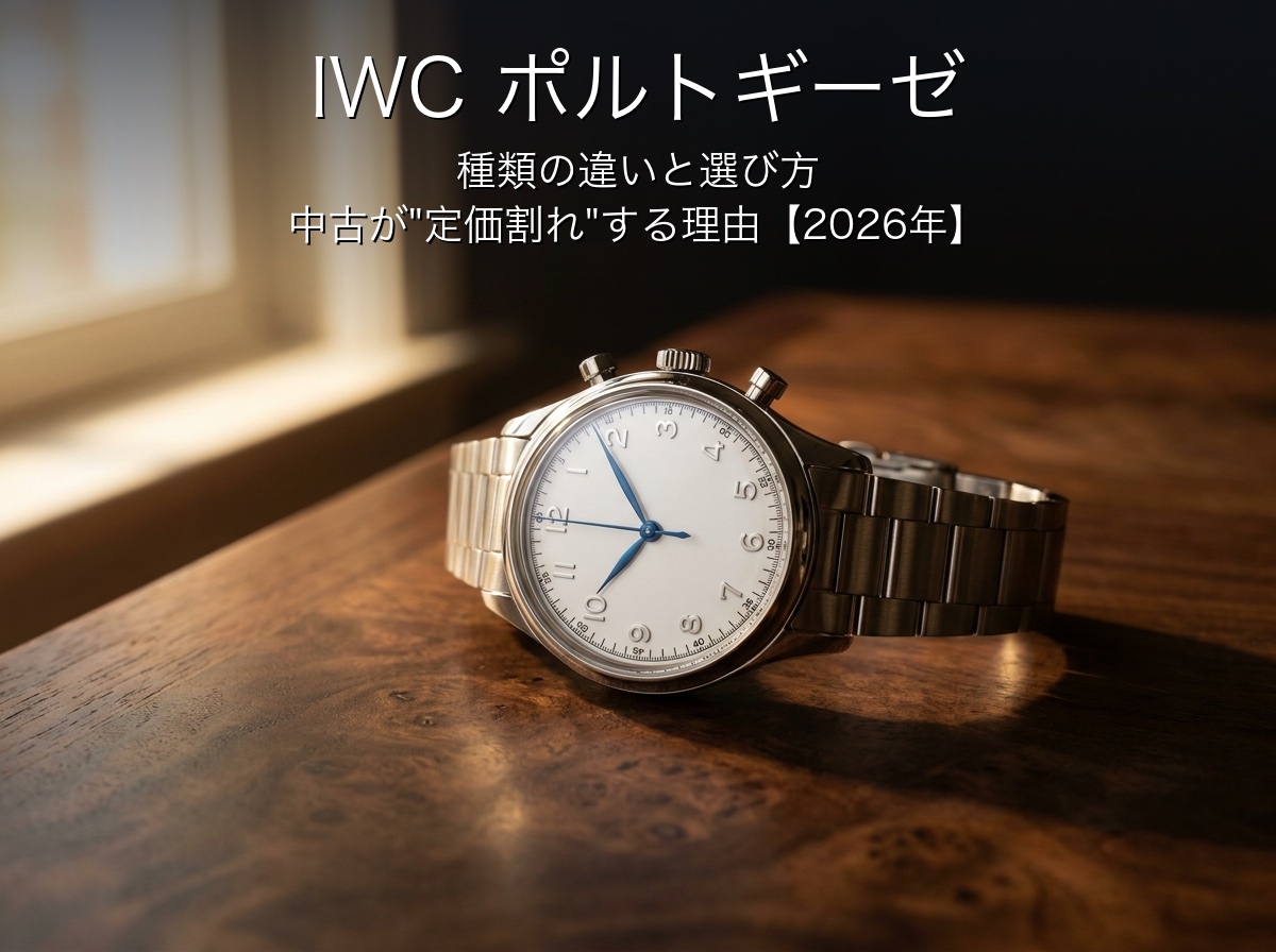 IWCポルトギーゼの選び方ガイドのタイトル入りアイキャッチ（クラシックなドレスクロノグラフ）
