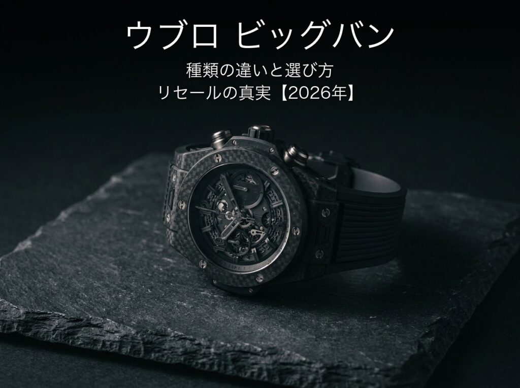 ウブロ ビッグバンの選び方ガイドのタイトル入りアイキャッチ（大胆な多層スケルトンクロノグラフ）