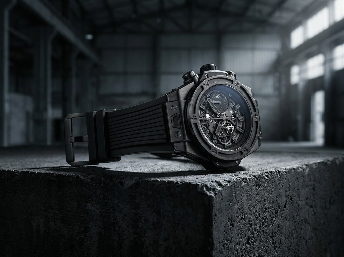 多層構造のケースとラバーストラップを備えた大胆なクロノグラフのイメージ